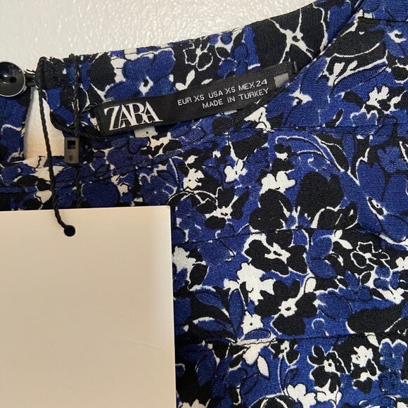 Zara Floral Printed Mini Dress Blue - XS - Picture 4 of 4